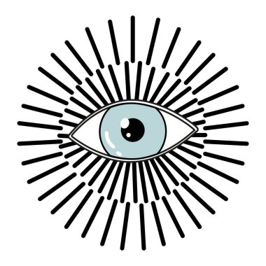 Tanrı 'nın Gözü. Mason sembolü. Kutsal geometri, din, maneviyat, okültizm. Hepsi üçgen piramidin içini görüyor. Vektör illüstrasyonu.