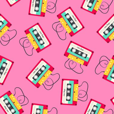 Modern tarz düz çizgi stilinde klasik 80 'ler-90' lar elementleri. Moda desensiz. El çizimi vektör çizimi..