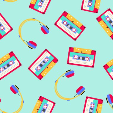 Modern tarz düz çizgi stilinde klasik 80 'ler-90' lar elementleri. Moda desensiz. El çizimi vektör çizimi..