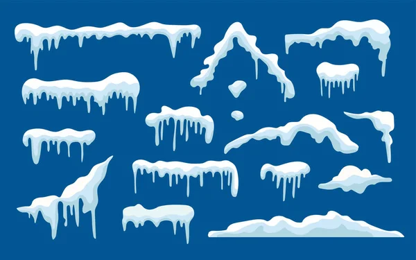 Bonés Neve Bolas Neve Icicles Congelados Telhado Casa Ícones Isolados — Vetor de Stock