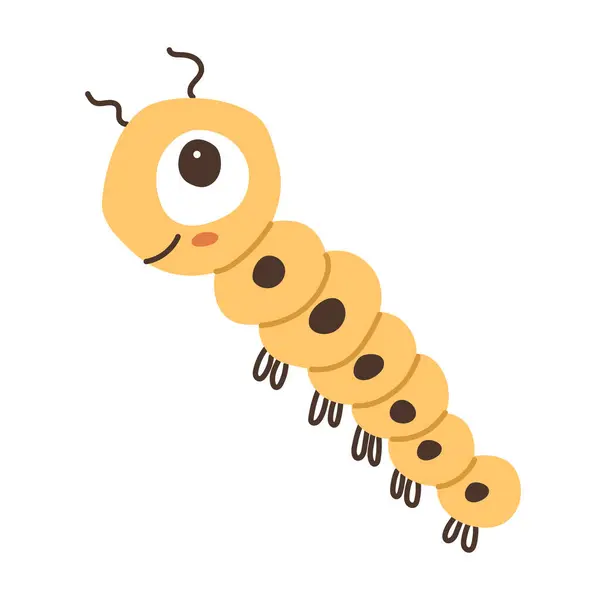 Cute Cartoon Caterpillar White Background Cute Character Childish Design Flat — Stock Vector
