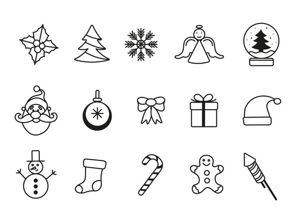 New year icon set many design elements. New Year collection. Thin line design. Vector illustration. 