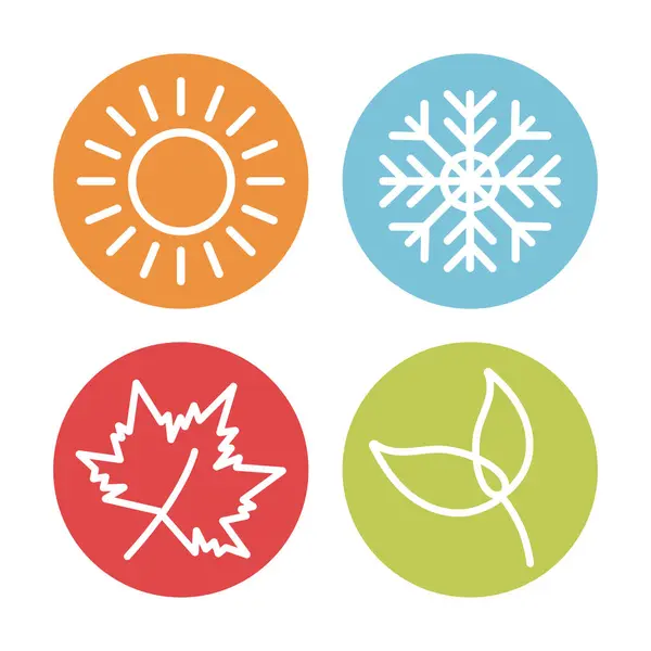 不同颜色的圆圈 四个自然季节的图标在白色背景上隔离 — 图库矢量图片