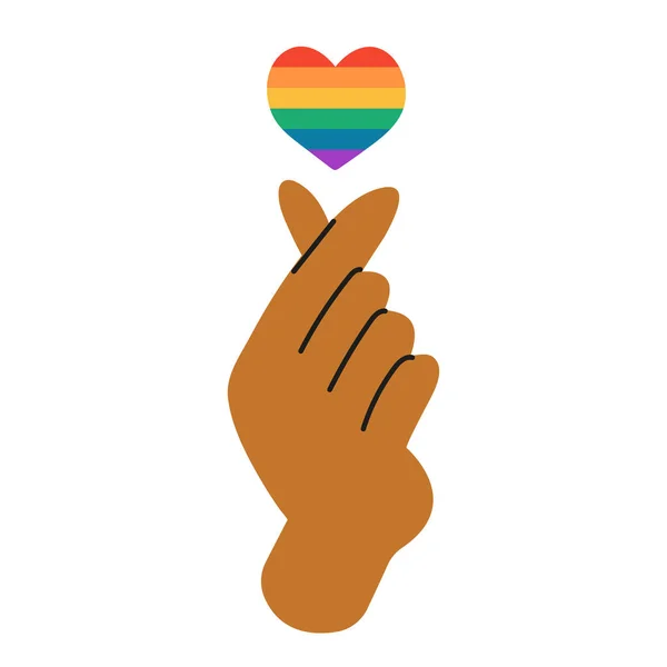 Gökkuşağı. LGBT gurur topluluğunun sembolü. Beyaz arkaplanda LGBT kalp ve el izole.