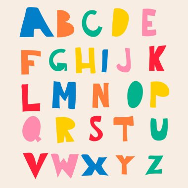 Alfabenin renkli harfleri. Vektördeki funky retro alfabe.