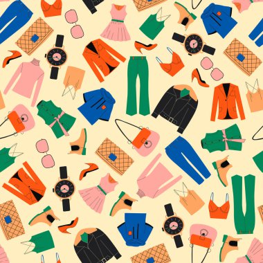 Renkli ve düz giysili vektör desenli..