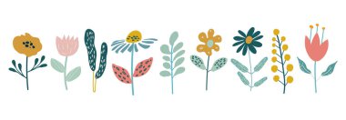 Garden floral plants. flowers in doodle style on a white background. Flat vector illustration.