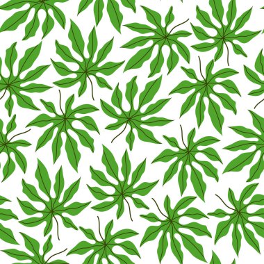 Tropikal yaprakların vektörsüz deseni. Çiçek deseni, tropikal bitki çizgisi sanatı. Kağıt, kapak, kumaş, ev dekorasyonu ve diğer kullanıcılar için tasarım.