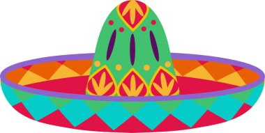 Sombrero şapka çizimi. Geleneksel Meksika kostüm elementleri beyaz arka planda izole edilmiş. Cinco de Mayo şapkası. Vektör illüstrasyonu.