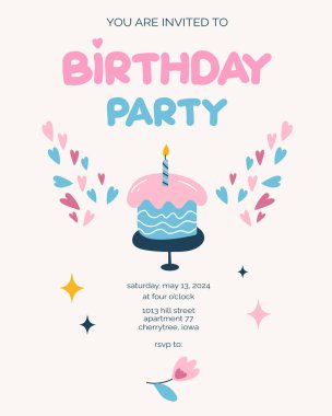 doğum günü davetiyesi, vektör illüstrasyonu