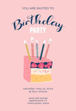 Doğum günü partisi davetiyesi kartı. Vektör çizim