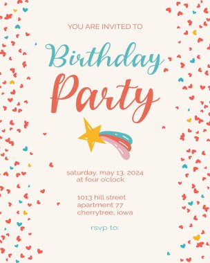 Yıldızlı doğum günü davetiyesi. vektör