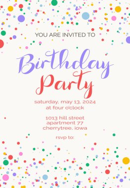 Doğum günü parti davetiye kartı şablonu.