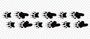 Hayvanların ayak izleri. Kokarca pençeleri. Kokarca patileri seçili arkaplanda izole edilmiş rastgele yazdırma vektörü yürüyor.