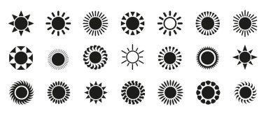 Güneş simgeleri koleksiyonu. Güneş ışığı vektör işareti. Vektör illüstrasyonu.