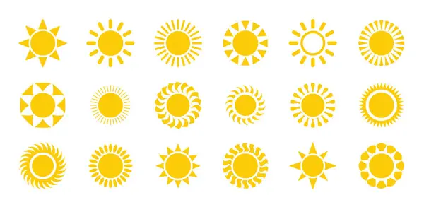 Güneş simgeleri koleksiyonu. Güneş ışığı vektör işareti. Vektör illüstrasyonu.
