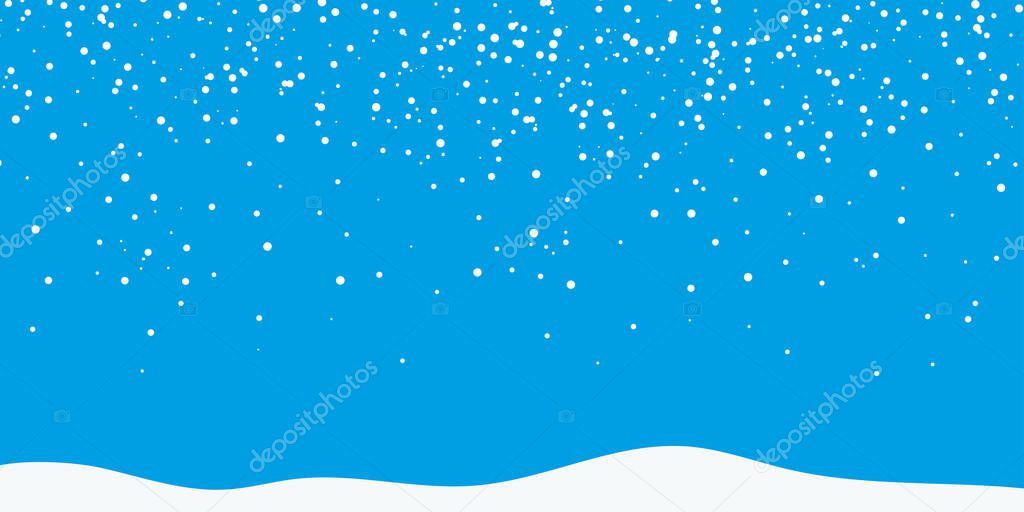 Winter snow background. Vector snowdrifts, falling snowflake. Merry Christmas and happy new Year.