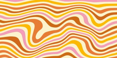 Renkli pastel dalgalarla soyut yatay arkaplan. 60 'lar ve 70' ler tarzından esinlenilmiş trend vektör illüstrasyonu.