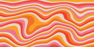 Renkli pastel dalgalarla soyut yatay arkaplan. 60 'lar ve 70' ler tarzından esinlenilmiş trend vektör illüstrasyonu.