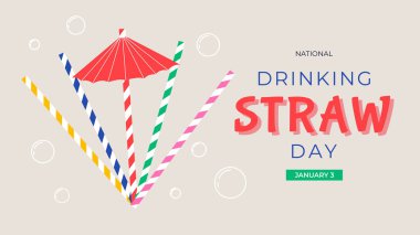 Ulusal Kamış İçme Günü. 3 Ocak. Saman günü konsept pankartı içmek. Arkaplan, afiş, kart, metin yazımlı poster şablonu.