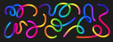 Soyut Renk Gökkuşağı Gradyan Şekilleri Ayarlandı. Gradyan soyut şekiller. Renkli sıvı dalga deseni. Parlak Renklerle Dalgalı Çizgilerle Vektör Grafiği. Kıvrımlı Tasarım Elementleri.