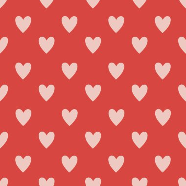 Kırmızı arka plan üzerinde kalpler ile vektör sorunsuz desen