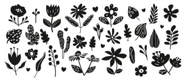 Beyaz arkaplanda çiçek elementleri ve yaprakların toplanması