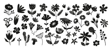 Beyaz arkaplanda çiçek elementleri ve yaprakların toplanması