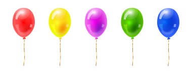 Beyaz arkaplanda renkli doğum günü balonları