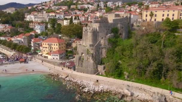 Video Udara Dari Forte Mare Fortress Pusat Herceg Novi Sebuah — Stok Video