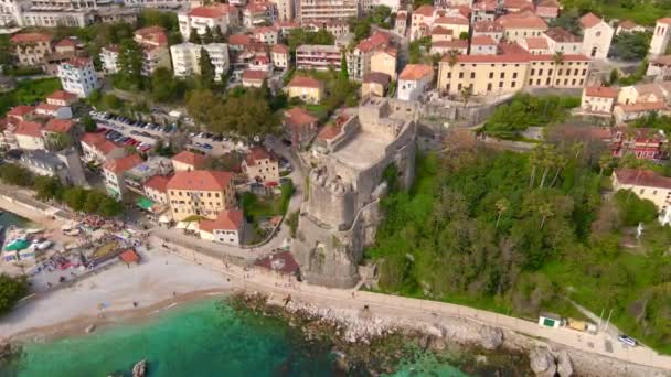 Aerial Video Forte Mare Fortress Center Herceg Novi Coastal City — Stock Video