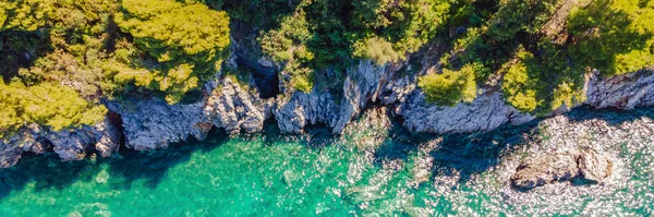 Banner Long Format Picturesque Sea Adriatic Coast Montenegro Turquoise Mediteran — Foto de Stock