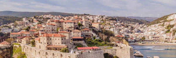 Banner Long Format Vista Incrível Sobre Cidade Ulcinj Montenegro Relógio — Fotografia de Stock