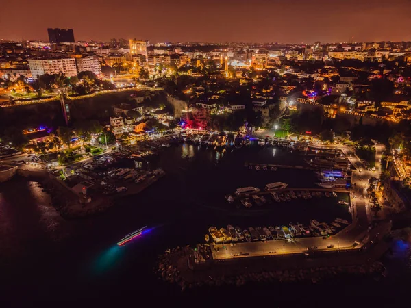 Nocny Widok Lotu Ptaka Stare Miasto Kaleici Stary Port Antalya — Zdjęcie stockowe
