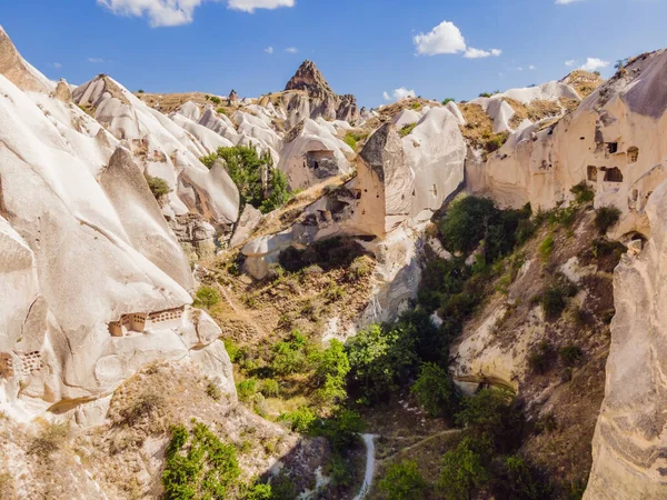 Hermosa Vista Impresionante Las Montañas Capadocia Casas Cueva Turquía —  Fotos de Stock