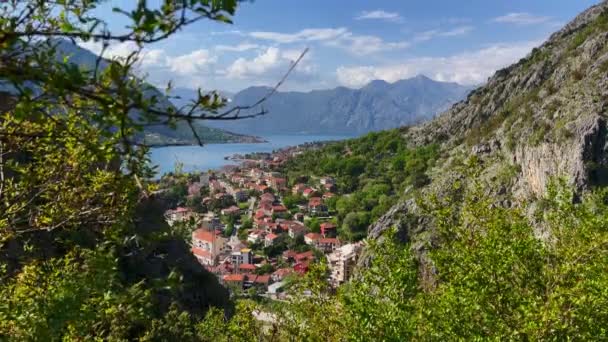 View City Kotor Mountain Road Leading Abandoned Old Town Hiking — ストック動画