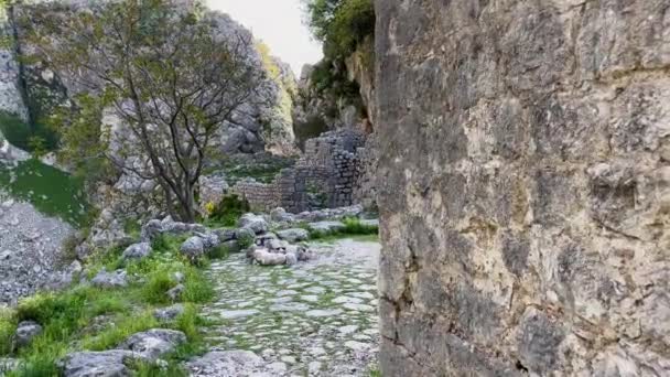 Ruins Church Abandoned City Mountans City Kotor Hiking Montenegro — Vídeos de Stock