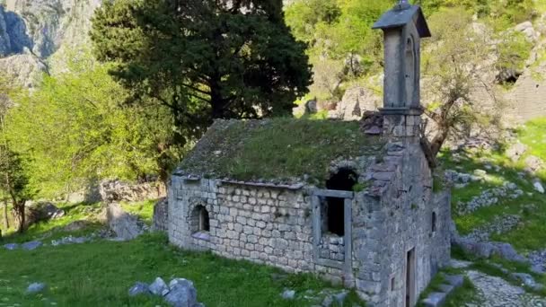 Ruins Church Abandoned City Mountans City Kotor Hiking Montenegro — Stock Video