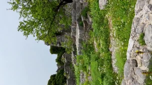垂直录像 酒吧古城或Stari Grad的废墟 一座靠近巴尔城的被摧毁的古老定居点 黑山的旅行目的地 — 图库视频影像