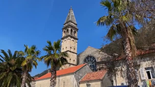 Walking Charming Coastal Town Perast Montenegro Strolling Its Cobblestone Streets — стокове відео