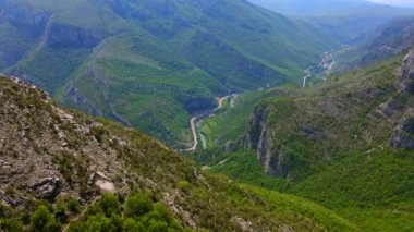 Aerial video. The Cijevna river canyon on a way to the Grlo Sokolovo, a famous canyon at the Montenegro-Albania border. Travel to Montenegro concept.