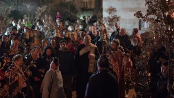 2022 Budva Monetengro Group Christians Celebrate Badni Dan Standing Square — Wideo stockowe
