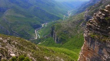 Aerial video. The Cijevna river canyon on a way to the Grlo Sokolovo, a famous canyon at the Montenegro-Albania border. Travel to Montenegro concept.