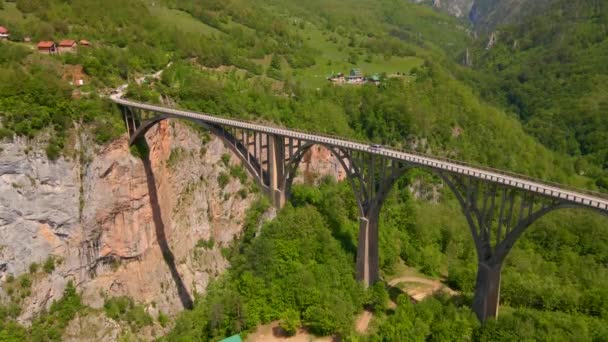 Stunning Aerial Stock Video Captures Breathtaking Beauty Djurdjevica Tara Bridge — Stockvideo