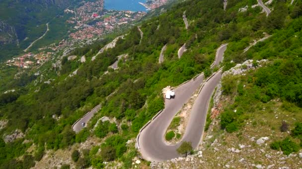 Breathtaking Aerial Footage Captures Winding Kotor Cetinje Serpentine Montenegro Showcasing — Stockvideo