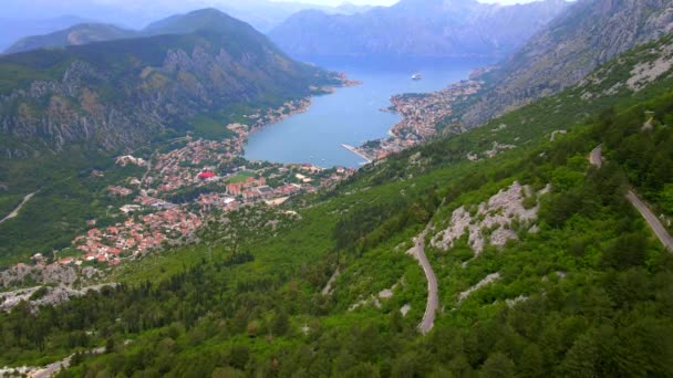 Este Impresionante Material Aéreo Captura Serpentina Kotor Cetinje Montenegro Mostrando — Vídeos de Stock