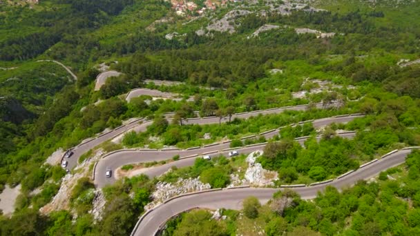 Stock Video Showcases Stunning Aerial Views Kotor Cetinje Serpentine Montenegro — Stok video