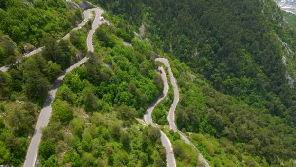 Stock Video Showcases Stunning Aerial Views Kotor Cetinje Serpentine Montenegro — Stok video