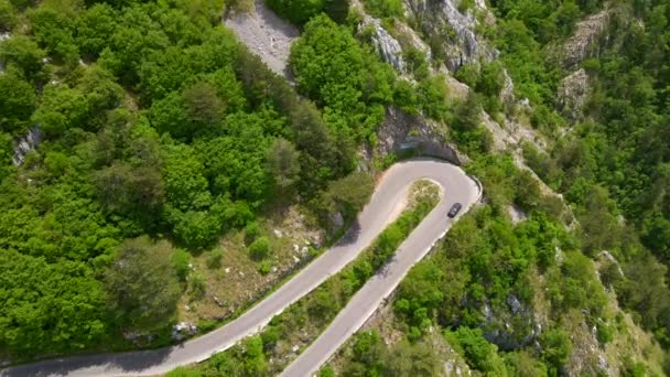 Stock Video Showcases Stunning Aerial Views Kotor Cetinje Serpentine Montenegro — Stockvideo