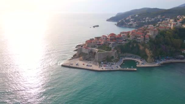 Aerial Video Slowmotion Shot Old Town City Ulcinj Coastal Town — Stock Video